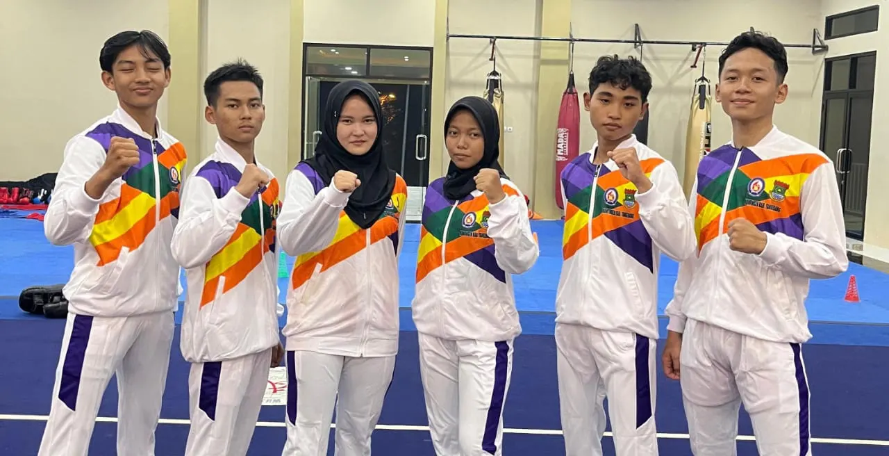 SEMANGAT: Atlet wushu Kabupaten Tangerang yang akan tampil di Popda XI 2026 di Kota Tangerang.(Credit: Disporabudpar Kab. Tangerang)